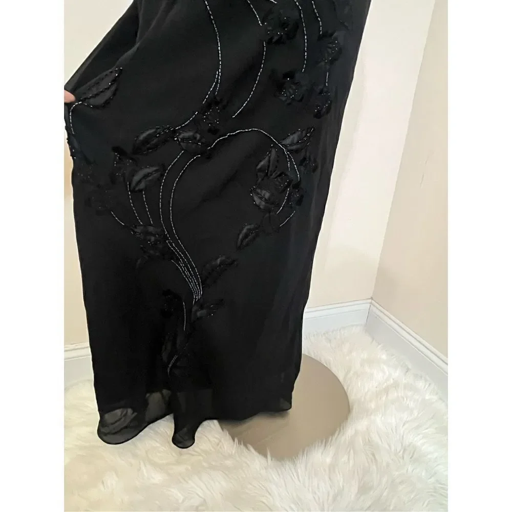 Night Scene Y2K Black Beaded Formal Dress L - Picture 5 of 11